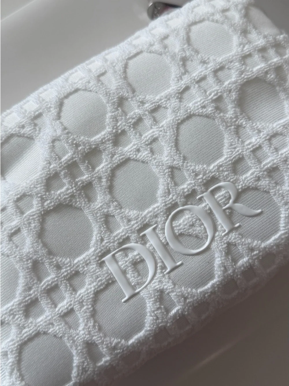 Dior White Embossed Logo Cosmetic Pouch